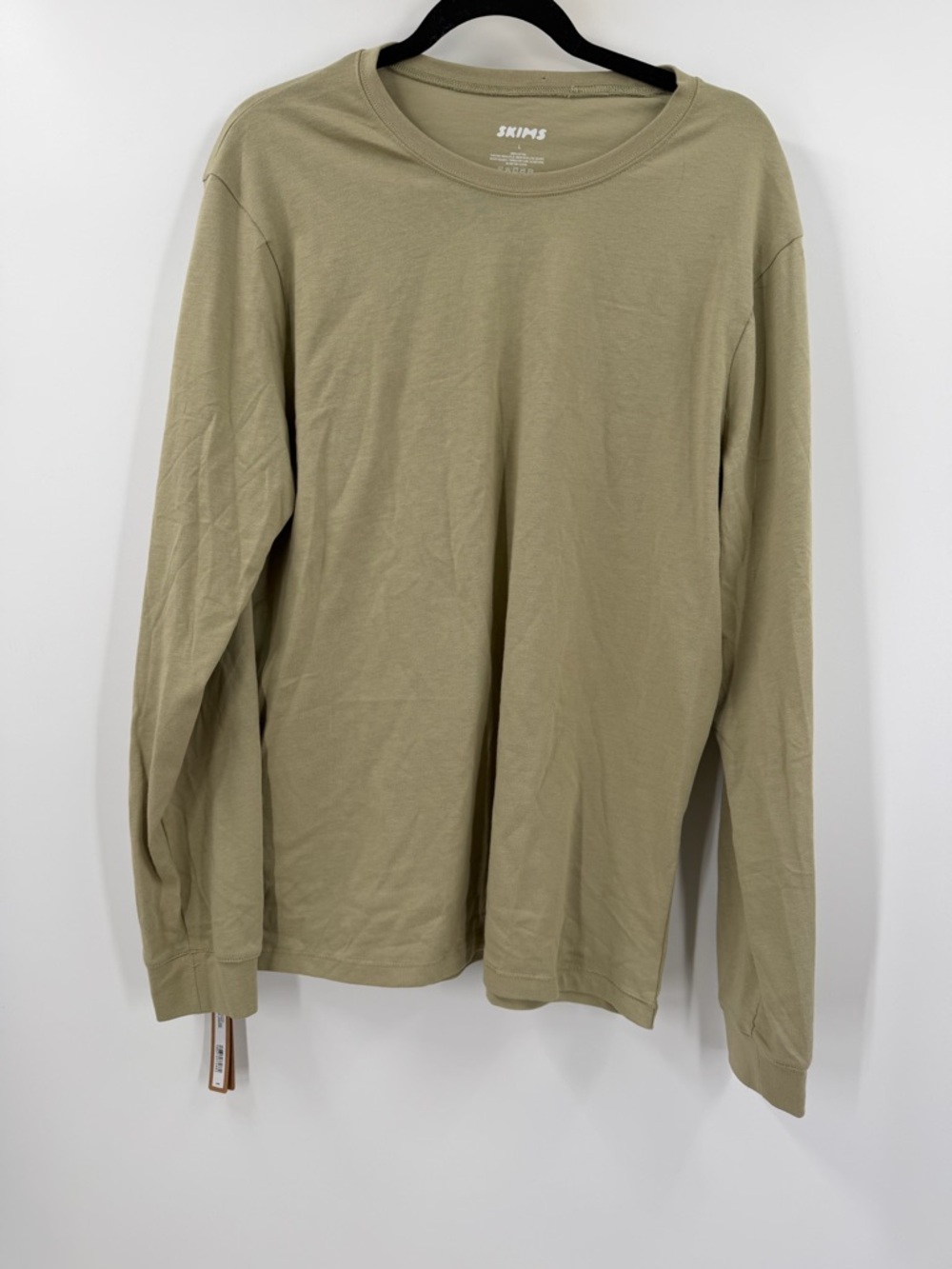 SKIMS Men's Long-Sleeve Crew Tee in Sage Green Size L
